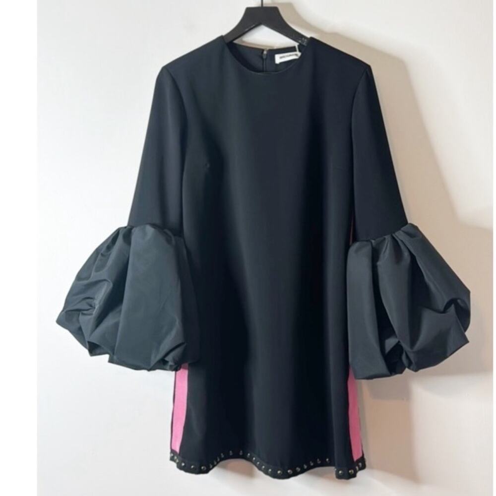 Black Dress with Pink Accents and Statement Sleeves